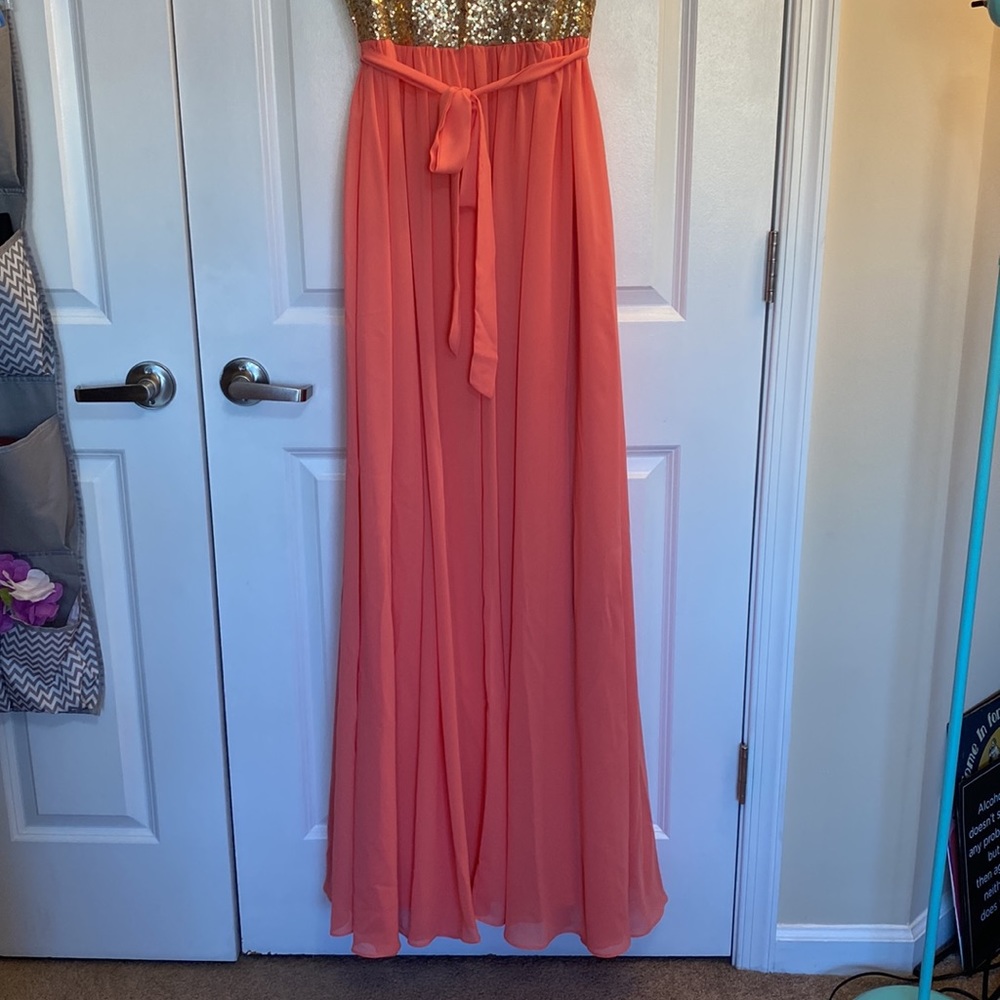 Christina Wu Coral dress with gold sequin top NWT Sz 4 - Picture 7 of 16